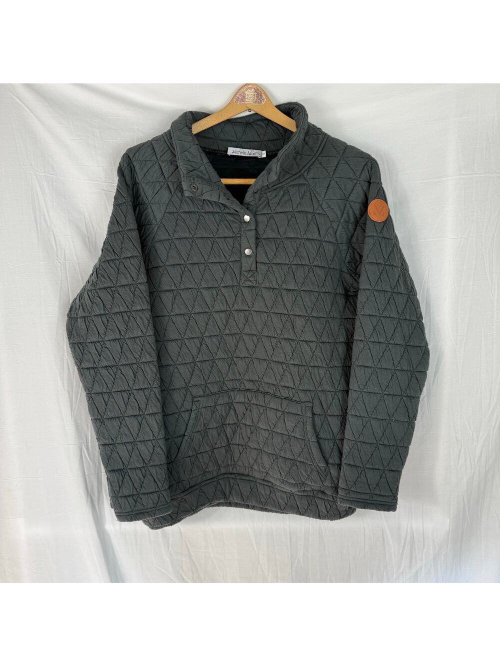 Michelle Mae Gray Quilted Quarter Snap LS Polyester Pullover Small
